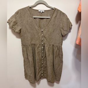 Madewell Olive Green Button-Front Mini Dress
